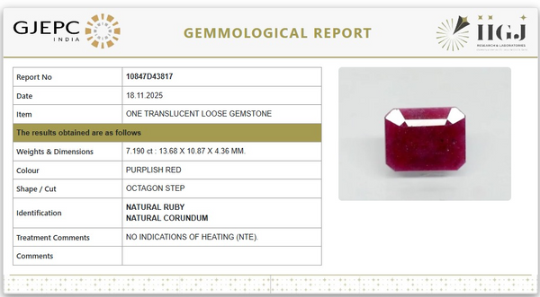 Natural Ruby | Octagon Step | Untreated | Govt. Lab Certified | 10847D43817