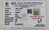 SRT Gems Testing Laboratory certificate SRGTL30747 for Natural South Sea Pearl from Tushar Gems