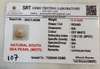 SRT Gems Testing Laboratory certificate SRGTL96588 for Natural South Sea Pearl from Tushar Gems