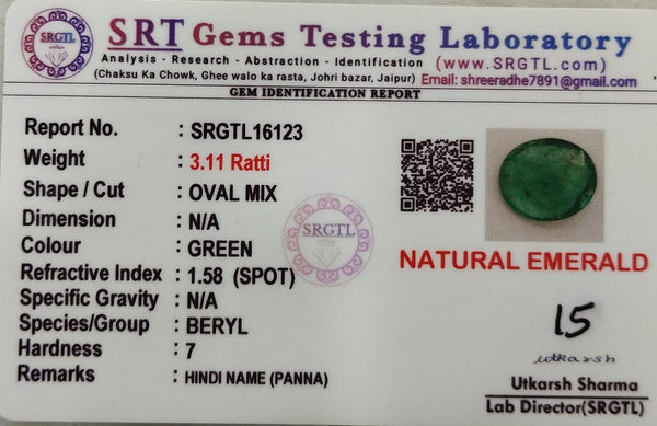 Natural Emerald |28H00| OVAL MIX | Lab Certified No. SRGTL16123