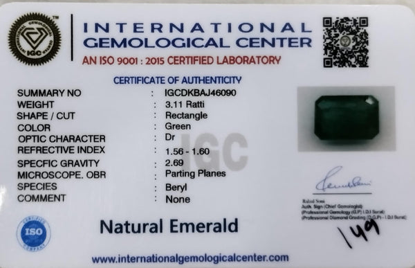 Natural Emerald |26H00| RECTANGLE | Lab Certified No. IGCDKBAJ46090