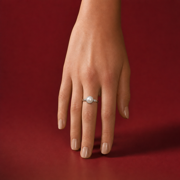 Natural Pearl silver ring worn on hand – Tushar Gems