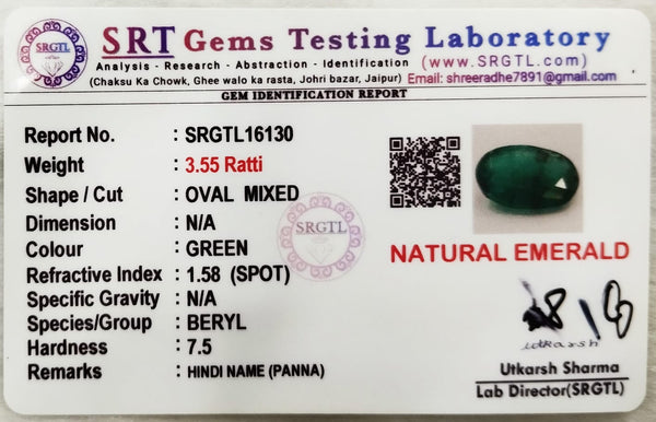 Natural Emerald |26H00| OVAL MIXED | Lab Certified No. SRGTL16130