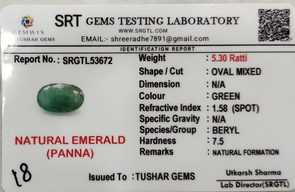 Natural Emerald |18H00| OVAL MIXED | Lab Certified No. SRGTL53672