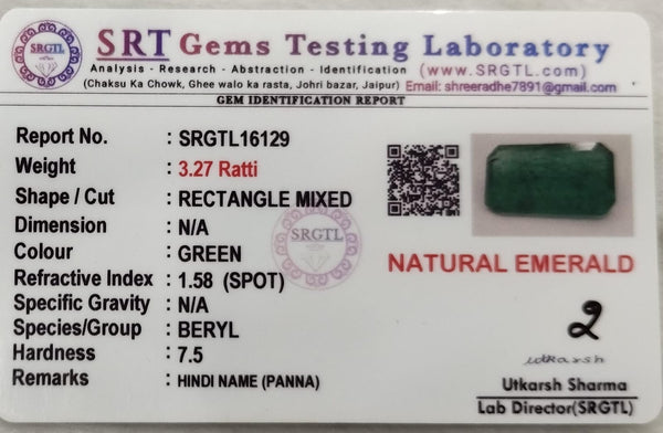 Natural Emerald |28H00| RECTANGLE MIXED | Lab Certified No. SRGTL16129