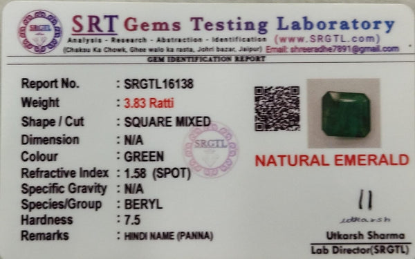 Natural Emerald |23H00| SQUARE MIXED | Lab Certified No. SRGTL16138