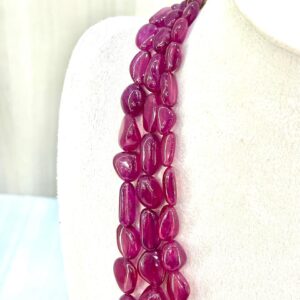 Natural Ruby’s 3 line Tumble shape Neclace