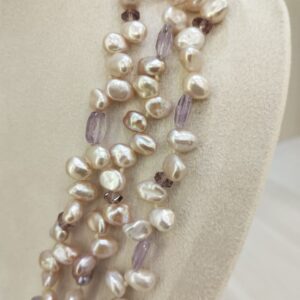 Natural Pearls 3 Line Tumble Shape Necklace: A Dazzling Display of Elegance and Charm 060