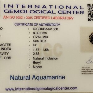 8.39 Ratti Natural Aquamarine: A Gem of Serenity and Elegance