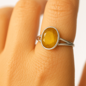 Natural Yellow Sapphire Silver Ring | Certified Pukhraj Gemstone Ring for Astrology | 925 Silver Adjustable Ring for Men & Women| 50% Off