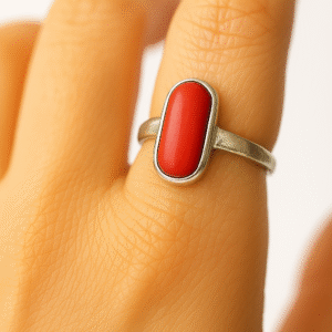 Natural Coral Ring | Red Capsule Cut | Certified Gemstone in Sterling Silver