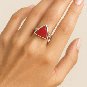 Natural Coral Ring | Triangle Cut Red Coral | Certified Gemstone in Sterling Silver