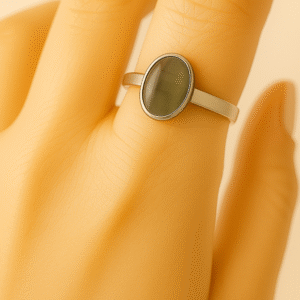 Natural Cat’s Eye Ring | Greenish Yellow Lehsunia | Certified Gemstone in Sterling Silver