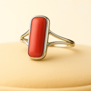 Natural Coral Ring | Red Capsule Cut | Certified Gemstone in Sterling Silver