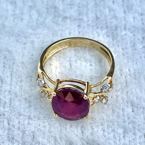 Exquisite Natural Oval Shape Ruby with Diamonds in 14K Gold Ring