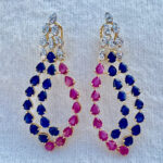 Luxurious Natural Ruby & Blue Sapphire Earrings with Diamonds in 14K Gold