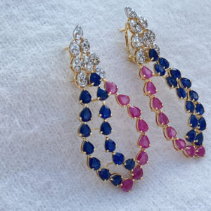 Luxurious Natural Ruby & Blue Sapphire Earrings with Diamonds in 14K Gold