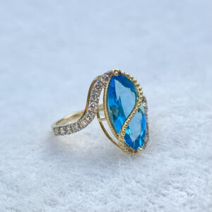 Elegant Natural Blue Topaz in Marquise Shape with Diamonds in 14K Gold Ring