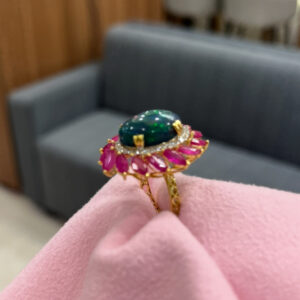 Exquisite Natural Black Opal with Ruby & Diamonds in 14K Gold