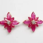 Elegant Natural Marquise Shape Ruby & Diamond Earrings in 14K Gold