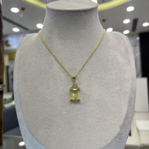 Elegant Yellow Topaz & Diamond Pendant in 14K Gold
