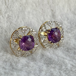 Celestia Halo Earrings – 9.01 ct Natural Amethyst with 1.17 ct Natural Diamonds in 14K Gold