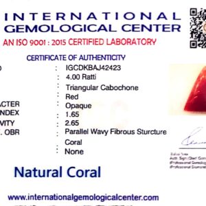 Natural Italian Red Coral | IGC Certified | Triangular Cabochon Summary No. IGCDKBAJ42423