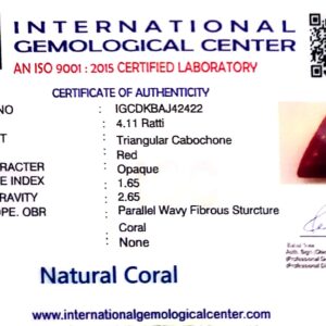 Natural Italian Red Coral | Certified Triangular Cabochon | Untreated Moonga Gemstone IGC (Summary No. IGCDKBAJ42422)