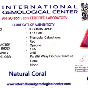 Natural Italian Red Coral | Certified Triangular Cabochon | Untreated Coral Gemstone Summary No. IGCDKBAJ42441