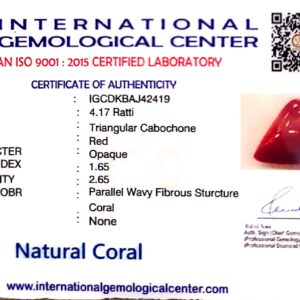 Natural Italian Red Coral | Certified | Untreated Triangular Cabochon Summary No. IGCDKBAJ42419